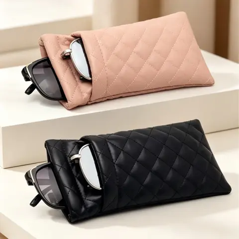 backtoSchool PU Leather Portable Makeup Organizer Vanity Bag - Herringbone Geometric Diamond Grid Minimalist Compact Pouch, Lightweight Unisex Storage for Makeup, Eyewear, Phone/Watch, Travel Use