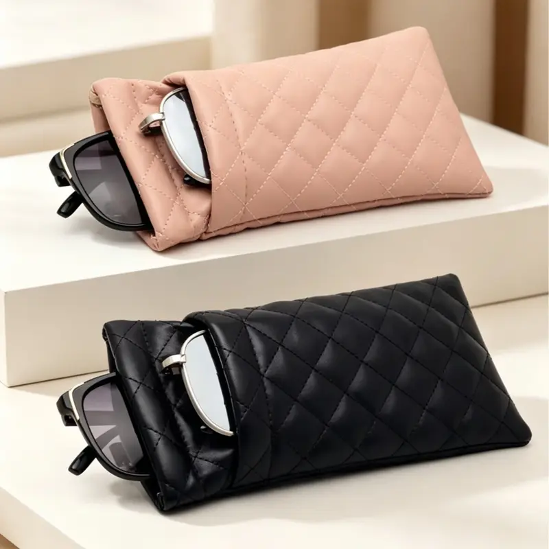 backtoSchool PU Leather Portable Makeup Organizer Vanity Bag - Herringbone Geometric Diamond Grid Minimalist Compact Pouch, Lightweight Unisex Storage for Makeup, Eyewear, Phone/Watch, Travel Use