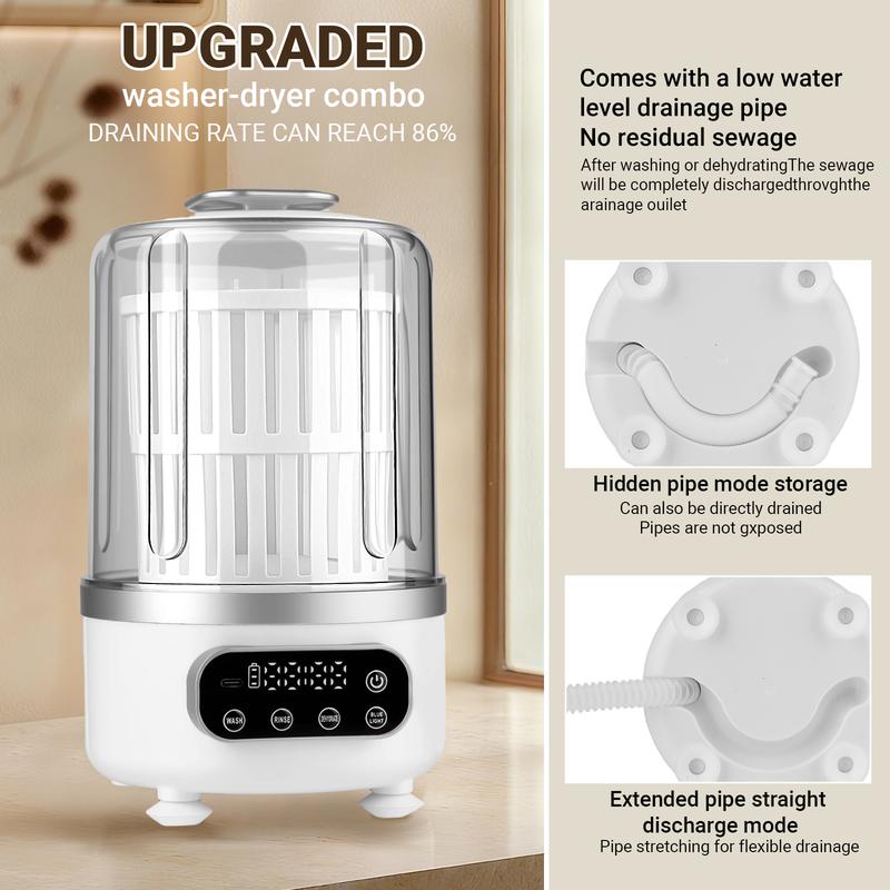 3L Portable Washing Machine,3 In 1 Portable Washer-Dryer Combo, Home Mini Underwear-Specific Washing Machine，3 Modes 3000mAh Laundry Machine for apartments, dormitories, travel, and hotels (White)