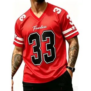 Men's 33 V-Neck Mesh Jersey, Quick Dry Breathable Streetwear, Casual Short Sleeve Sports T-Shirt,Quick-Dry Moisture-Wicking Crew Tees,Breathable Streetwear Essential,Trending Football Style Mesh Jersey for Street & Gym