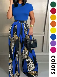 Women's Solid Color Tee & Wide Leg Pants Two-piece Set, Casual Fashion Cozy Short Sleeve T-shirt & Trousers for Daily Outdoor Wear, Ladies Summer Clothes