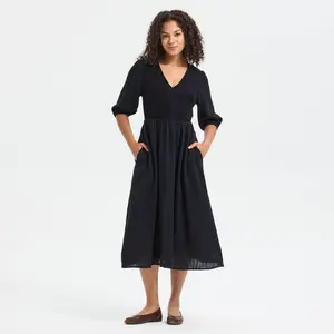 Women's Puff Elbow Sleeve Embroidered Midi Dress - Universal Thread