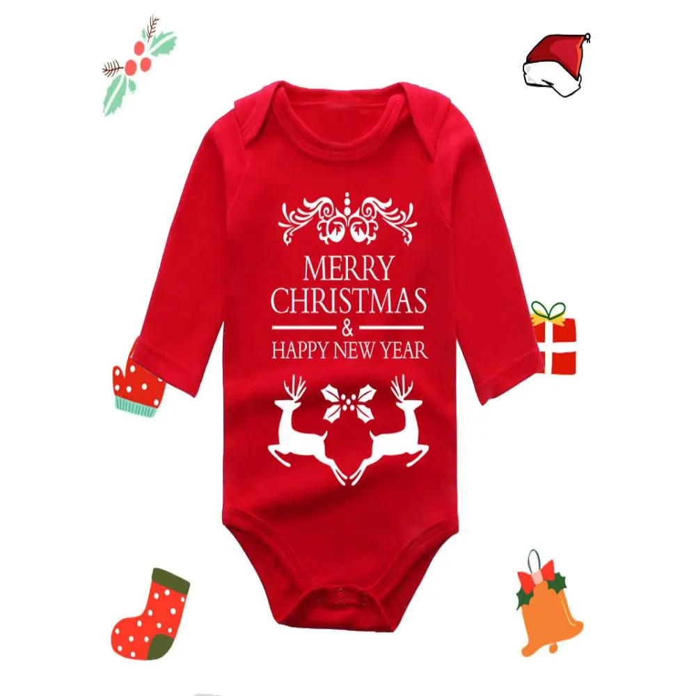 Red Reindeer Baby Infant Newborn Long Sleeve Romper Christmas Onesie