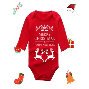 Red Reindeer Baby Infant Newborn Long Sleeve Romper Christmas Onesie