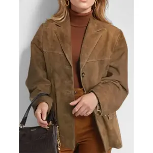 Women’s Vintage Loose-Fit Long-Sleeve Blazer Jacket with Pockets, Casual Fashion Outerwear for Various Occasions