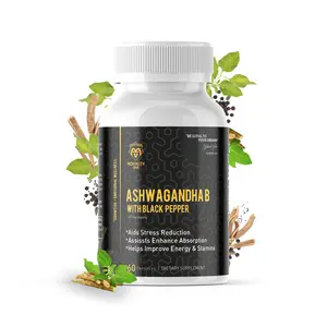 Royalty One Ashwagandha with Black Pepper Capsules for Stress Relief, Improved Memory and Brain Function, and Balanced Energy and Mood - 60 Capsules Healthcare Fitness