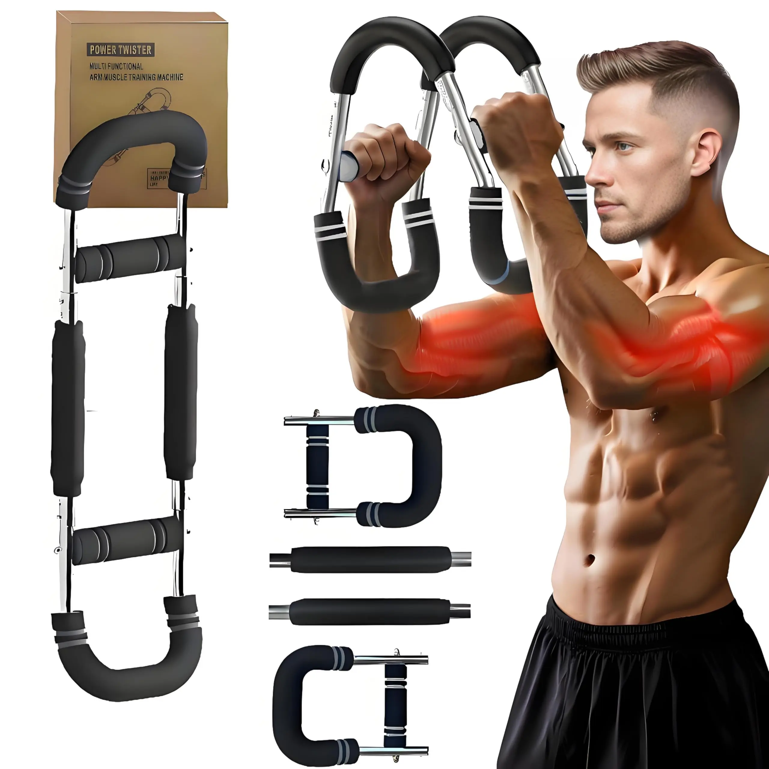 Twister Arm Trainer, Adjustable 3 Resistance Levels(45-90 lbs) Chest Workout Equipment for Men & Women, Portable Detachable Upper Body Fitness Machine for Home & Gym