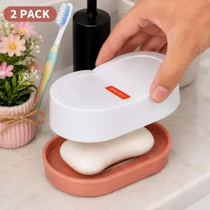 Soap Box Portable Leakproof Soap Holder Bathroom Soap Container Drain Tray (2 Pack / 4 Pack)