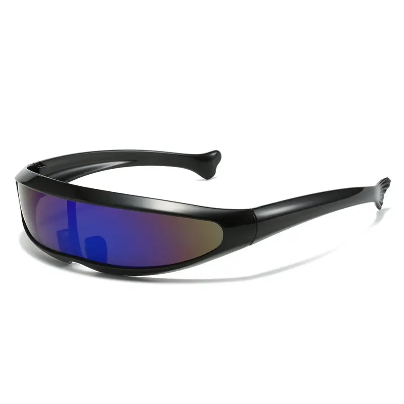 XUH Futuristic Cyberpunk One-Piece Sunglasses for Women Men, UV400 Protection Wrap Around Rimless Shades for Party, Cosplay, Rave & Festival