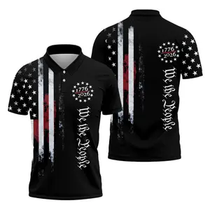250 Years Patriotic Polo for Men – Black USA Flag We The People Shirt