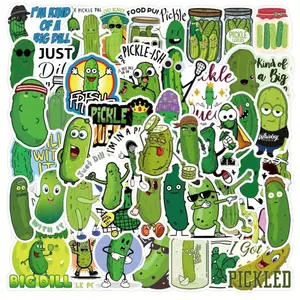 50 pack of hilarious pickle themed stickers.  Pickles make great water bottle decals. Waterproof