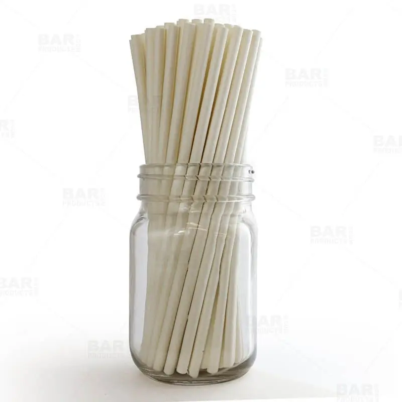 BarConic® Disposable Eco-Friendly Paper Straws, 7.75" Solid White Bar Utensils for Beverages - Packs of 100