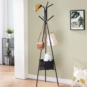 VECELO 70" Coat Rack Freestanding With Storage Basket For Clothes, Hats, Bags, Black