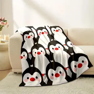 Cute Cartoon Penguin Print Flannel Throw Blanket  Soft Warm  Cozy for Couch Bed Office and Travel Versatile All-Season Gift Christmas present