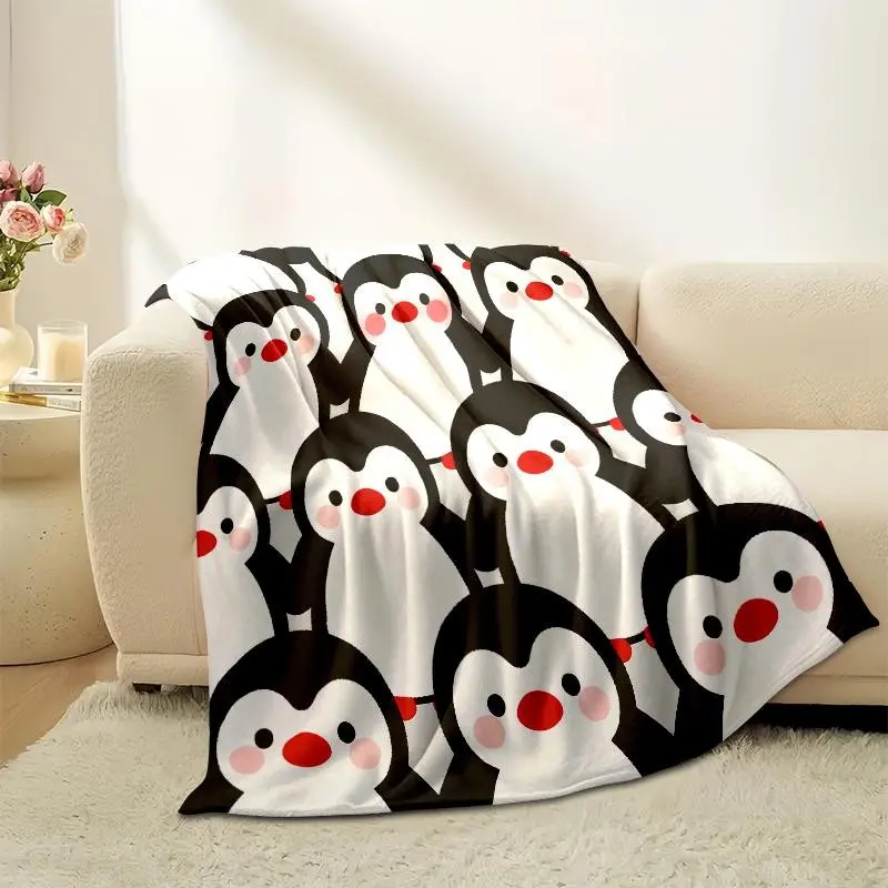Cartoon Penguin Print Flannel Fabric Home Textile Blanket - Soft Breathable, Warm Cozy, Vintage Style, Machine Washable, Single Sided - Versatile All-Season for Couch, Bed - Ideal Christmas Holiday Gift