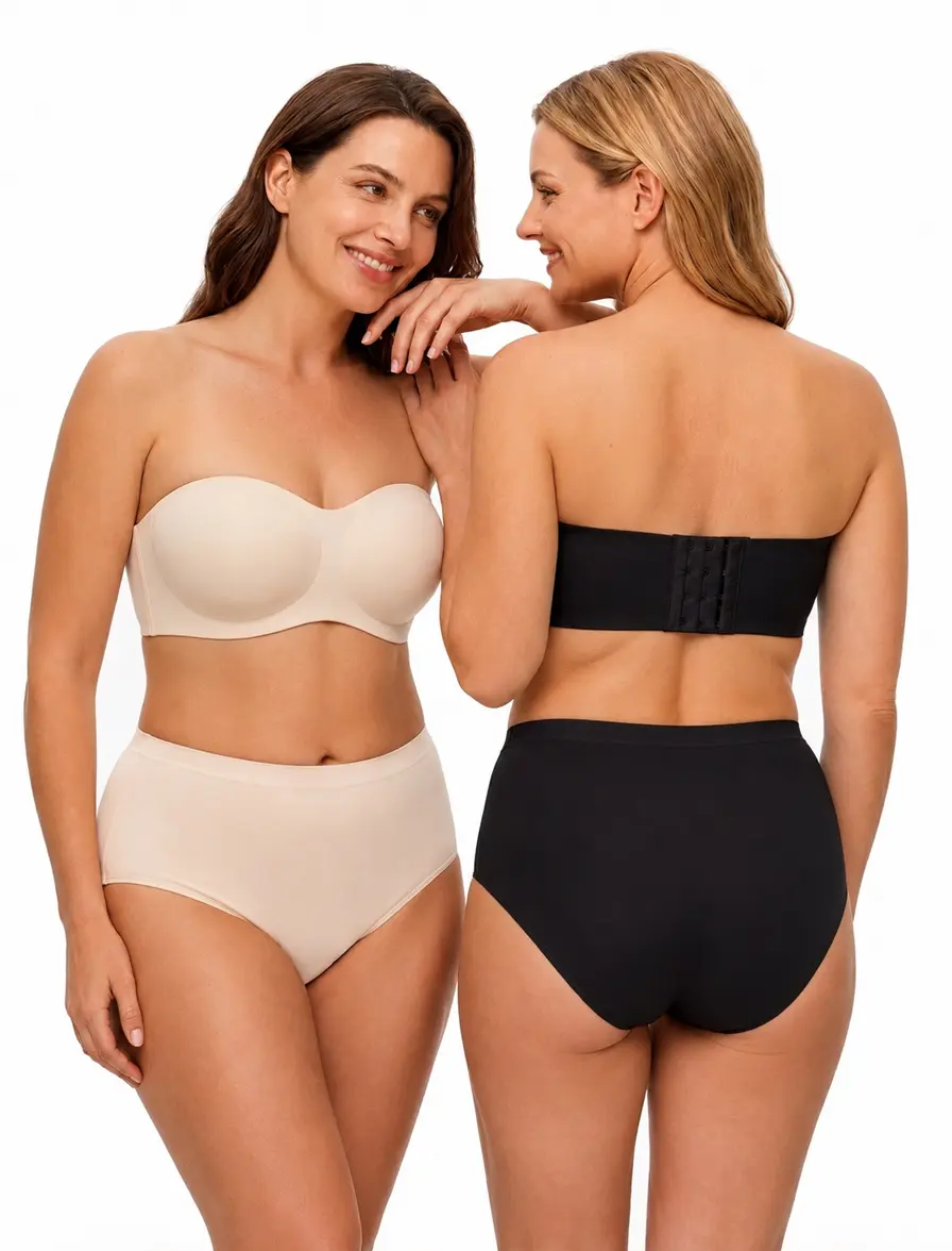 SOFT INTENTION Strapless Push Up Bra for Women Non Slip Wireless Seamless Bandeau Bra Padded Supportive Everyday Invisible Tube Top Bra