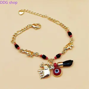 Gold Plated Elephant Evil Eye Bracelet, 2026 Trendy Hypoallergenic Adjustable Wristband,  Protection Jewelry, Stackable Accessory for Women, Daily Wear & Outdoor Use