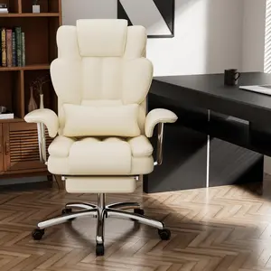 Office Chair, Big and Tall Executive Office Chair with Footrest, Leather Computer Chair, Ergonomic Reclining Chair High Back , Large Home Office Chair (Beige)