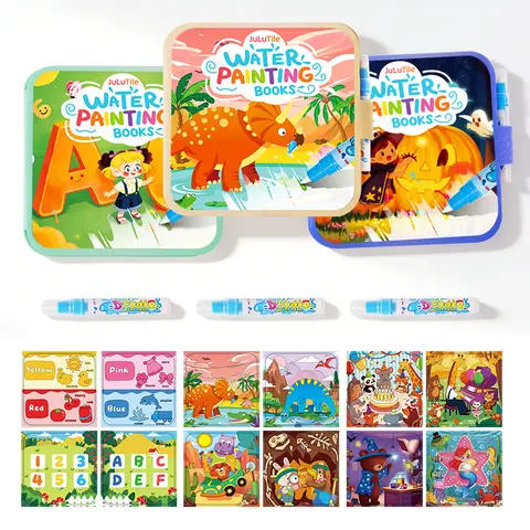 Reusable Magic Water Coloring Book with Pen - Reusable Doodle Book, Compact Montessori Toddler Toy, No-Mess Interactive Art Pad, Learning Through Play Educational Craft, 3-6 Age Kids Birthday Christmas Cartoon Gift