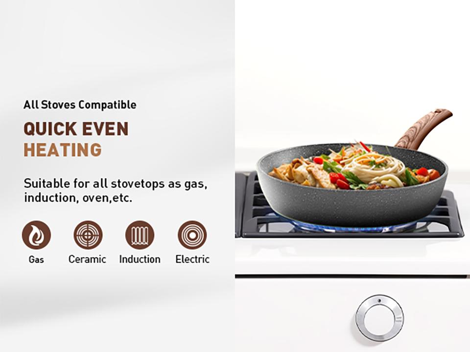 Kitchen Academy 12/17/30 Piece Premium Cookware Set, Triple Coated Nonstick Pots and Pans Set, Aluminum Construction for Stovetop & Oven, Frying Pots with Lid