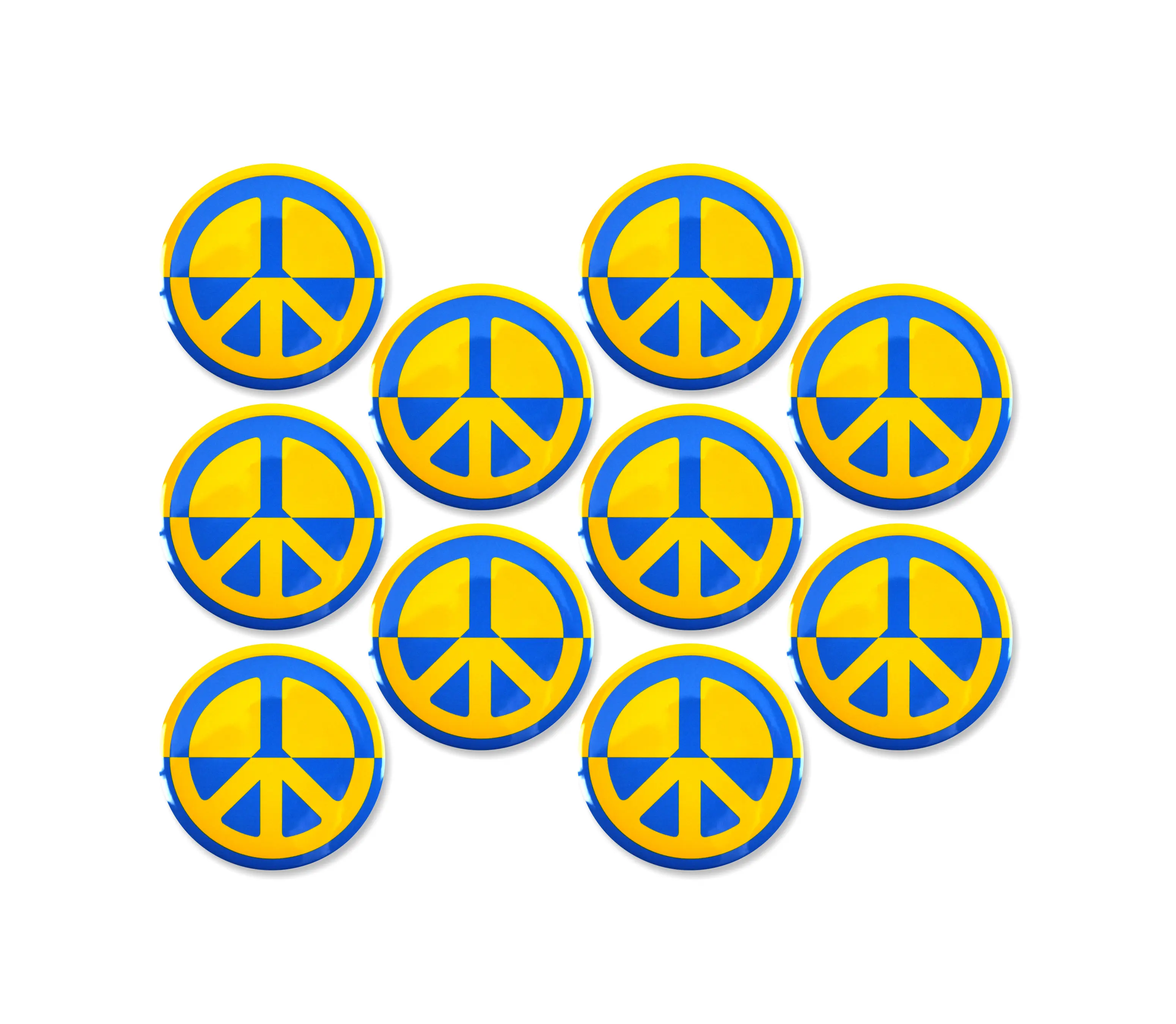 10 Pack - Peace Symbol Ukrainian Support Pinback Button Badges - 3 Inch