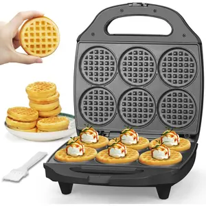 Multi Mini Waffle Maker Machine, 6 x 3'' Small Waffle Iron,  for Families and Individuals Use, Excellent Choice for Breakfast Brunch Parties & Events, Graphite