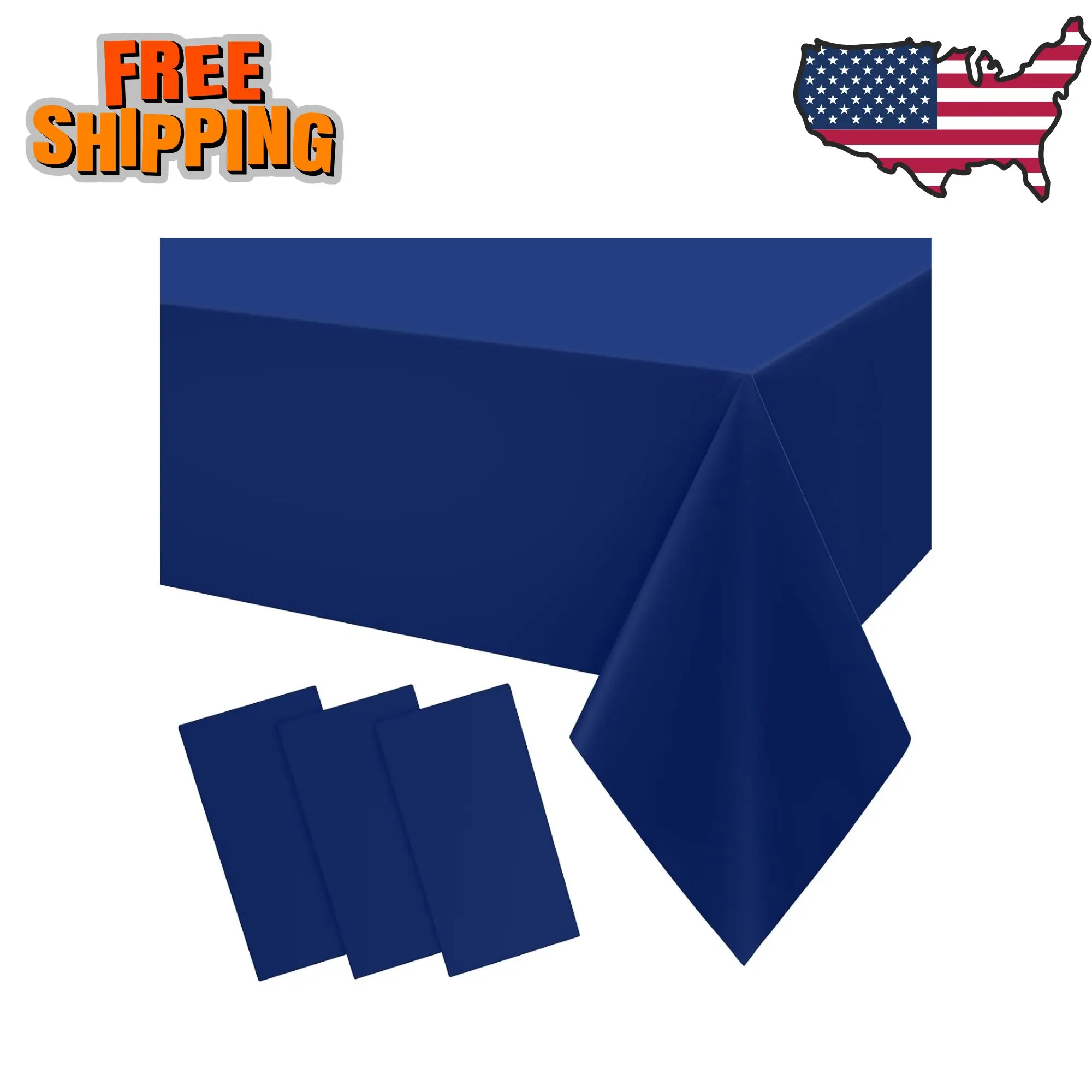 Disposable Table Cloth 3 Pack, 54 x 108 Inch Waterproof Plastic, Navy