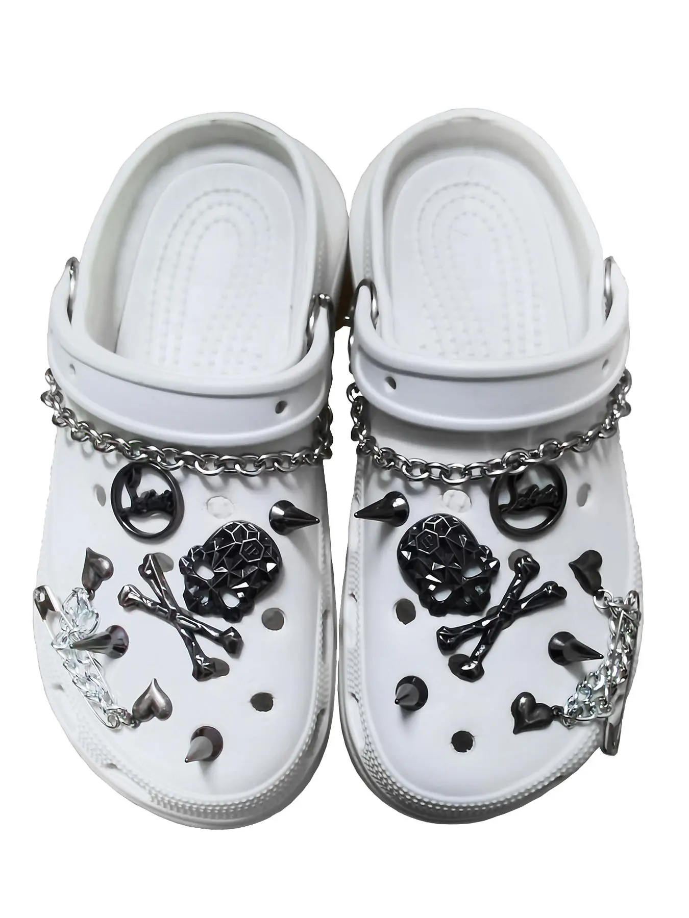 Punk Rivet Charms for Clogs, Footwear 1 Package Shoes Decorations with Metal Spikes Chains and Skull Set, Fashionable Shoes Accessories for Clogs Decoration Shoe Embellishment Set, Decorative Shoe Accessories
