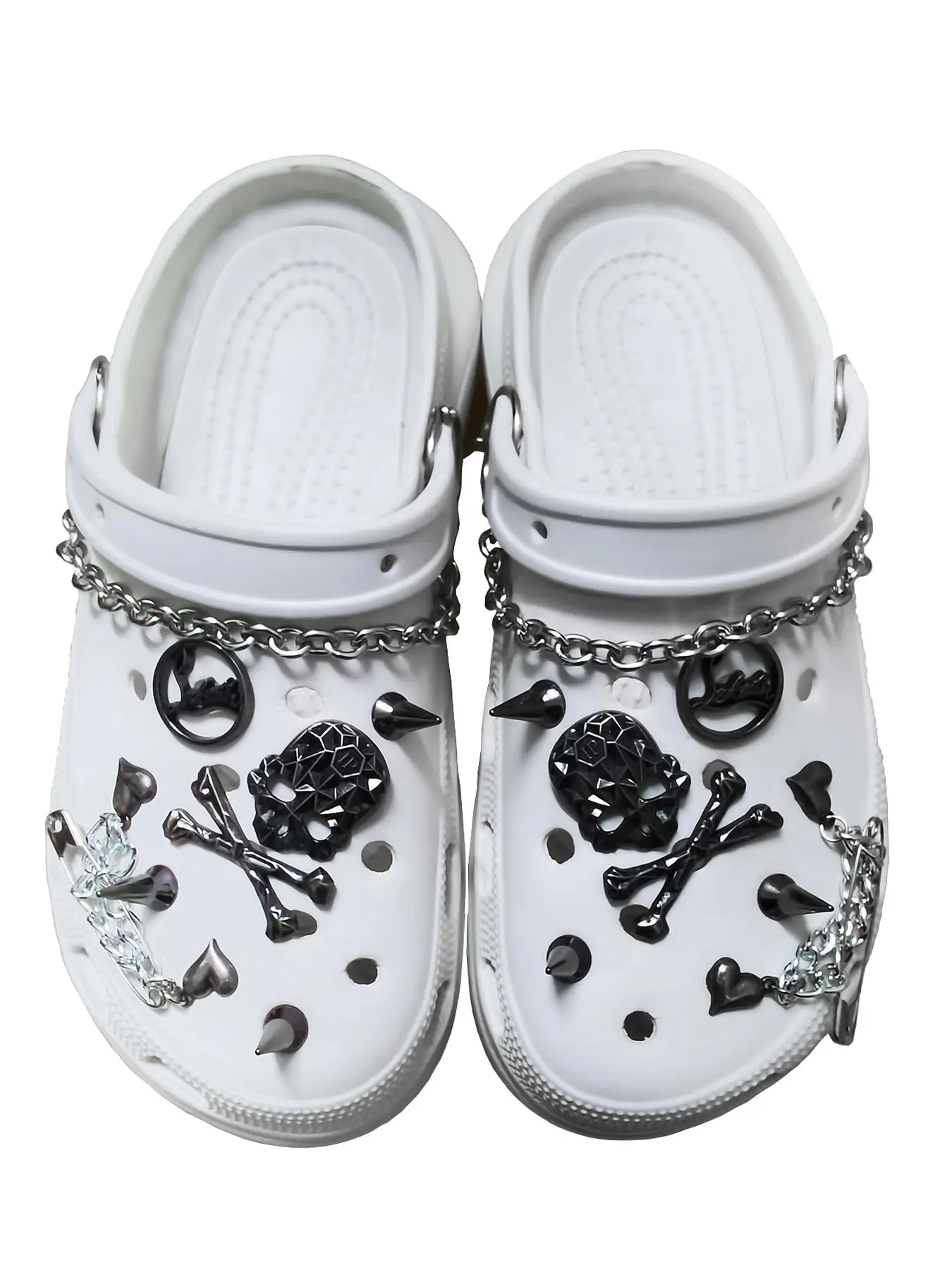 Punk Rivet Charms for Clogs, 1 Package Shoes Decorations with Metal Spikes Chains and Skull Set, Fashionable Shoes Accessories for Clogs Decoration