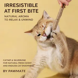 3 Pack - Natural Cat Silvervine Multipurpose Chew Stick Toy with Raffia grass, Cat Nip, and Sisal Rope | Dental Teeth Cleaning & Entertainment