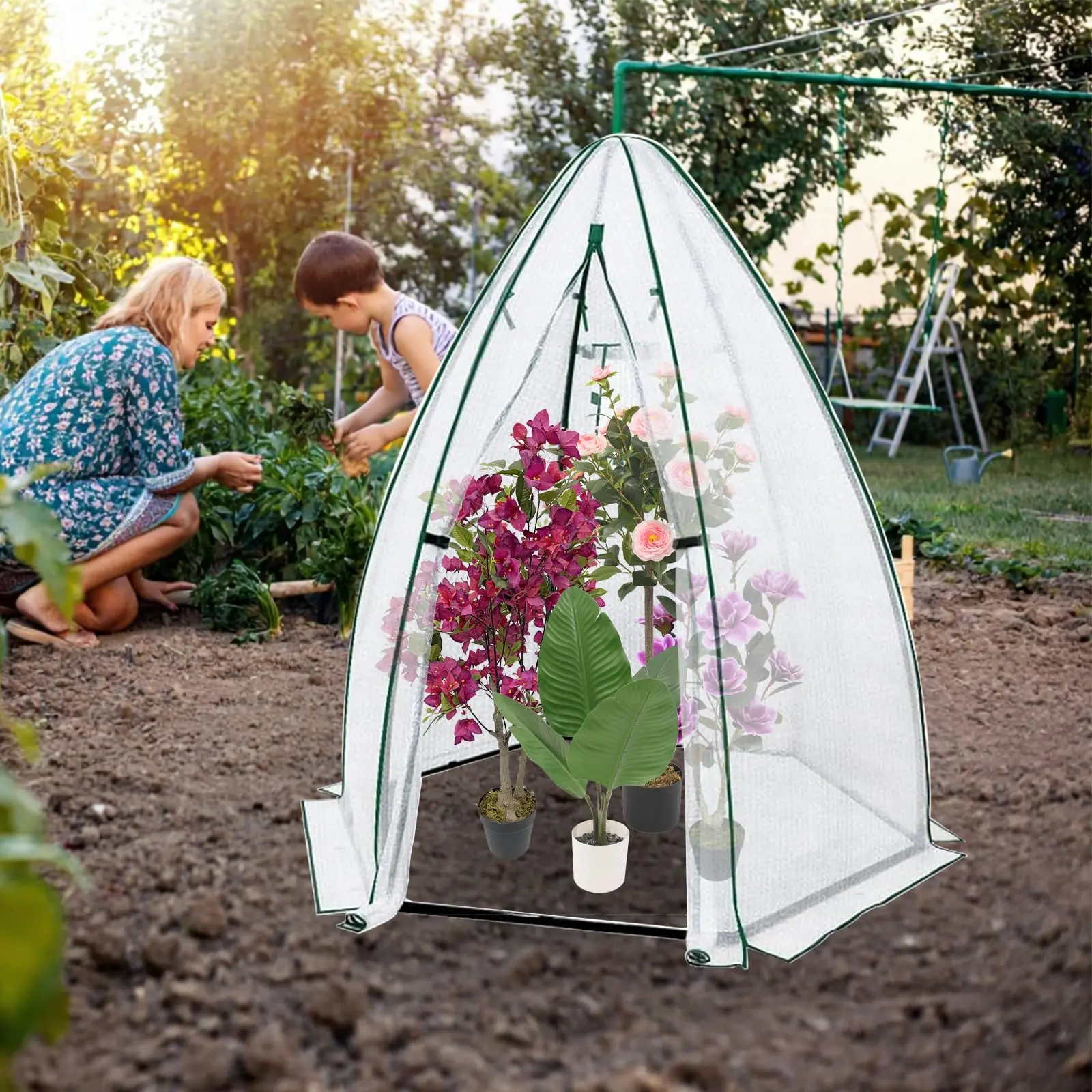 Garvee Hexagonal Mini Outdoor Greenhouse 54 x 54 x 71 in, Portable Plant House with PE Cover, Heavy-Duty Frame, Roll-Up Zipper Door, Mesh Window, Patio/Balcony Use, Winter Protection