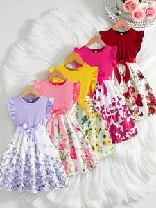 Girls' Floral Dress with Ruffled Sleeves, Casual Summer, Essential Kids Fashion, Mother-Daughter Matching Clothes#kidswear #floraldress #toddlerootd #mommyandme