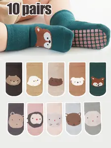 10 Pairs Baby Anti-Slip Socks, Soft Comfortable Cartoon Pattern Floor Socks, Unisex Toddler Walking Socks for Autumn Winter