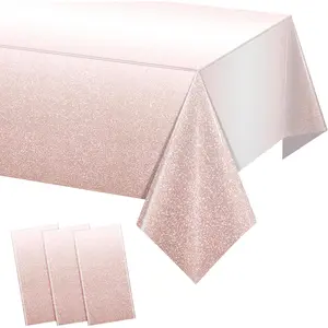 3 Pack Ombre Rose  Plastic Tablecloth for Parties, Gradient Pastel Rose  Disposable Tablecloths for Rectangle Tables, Light  Sprinkle Table Cover for Wedding Birthday Party, 54 x 108 Inch