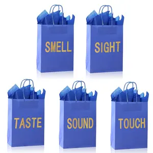 Gift Bag with Handle, 5 Counts/set Gift Wrapping Bag with 5 Counts Tissue Paper, Gift Wrapping Supplies for Wedding Birthday Festival, Party Favor Packs