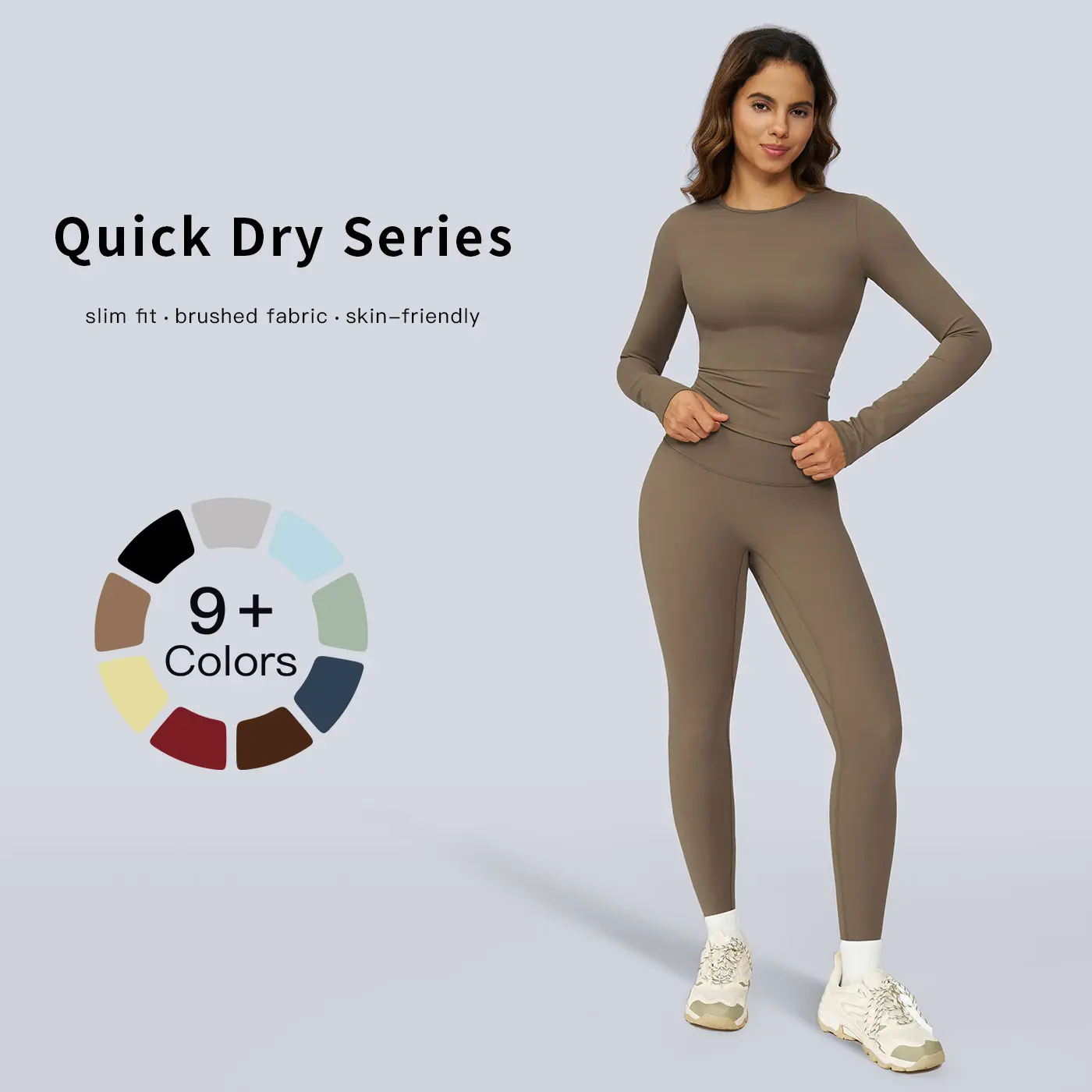 Women's 2-Piece Sports Suit, Solid Slim Fit Long Sleeve T-Shirt and High-Waist Leggings, Breathable Quick-Dry Athletic Wear for Yoga, Sports Suit Tracksuits, Solid Color Sportswear, T-Shirts, Sweatsuit Outfits