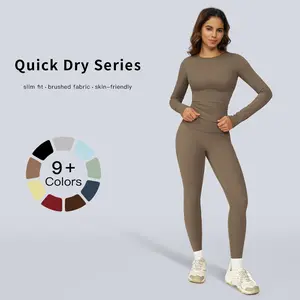 Tenwolf Women's Solid Color Long Sleeve Tight Fit T-Shirt and High Waist Leggings Sports Suit, Breathable Quick-Dry Activewear for Yoga, Workouts, Running, Women's All-Season Outdoor Apparel