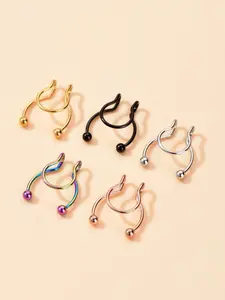 5-Piece Casual Simple Line Multi-Color Nose Studs Set, Perfect for Beach Vacation Parties Weddings Holiday Themes Personal Style