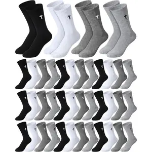 Shihanee 24 Pairs Cross Socks for Men Knit Religious Christian Crew Socks for Father's Day Daily Pastor Clergy Gift