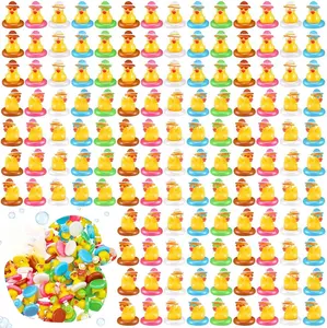 100 Pcs Summer Mini Resin Ducks Hawaiian Tiny Duck Figurines Bulk Beach Pool Miniature Figures for Swimming Pool Garden Landscape Micro Decor Adults DIY Crafting