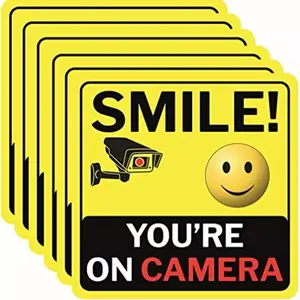 Smile You're On Camera Sign Double-Side Viny Decals for Video Surveillance Signs (10 Pack) Decor Stickers