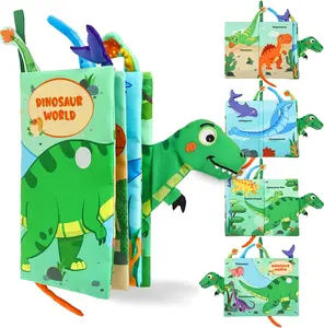 Montessori Baby Cloth Book – Soft Crinkle Sensory Toy for 6–12 Months, High Contrast Dinosaur Theme, Infant Quiet Activity Book, Early Learning Toy Gift for Boys & Girls