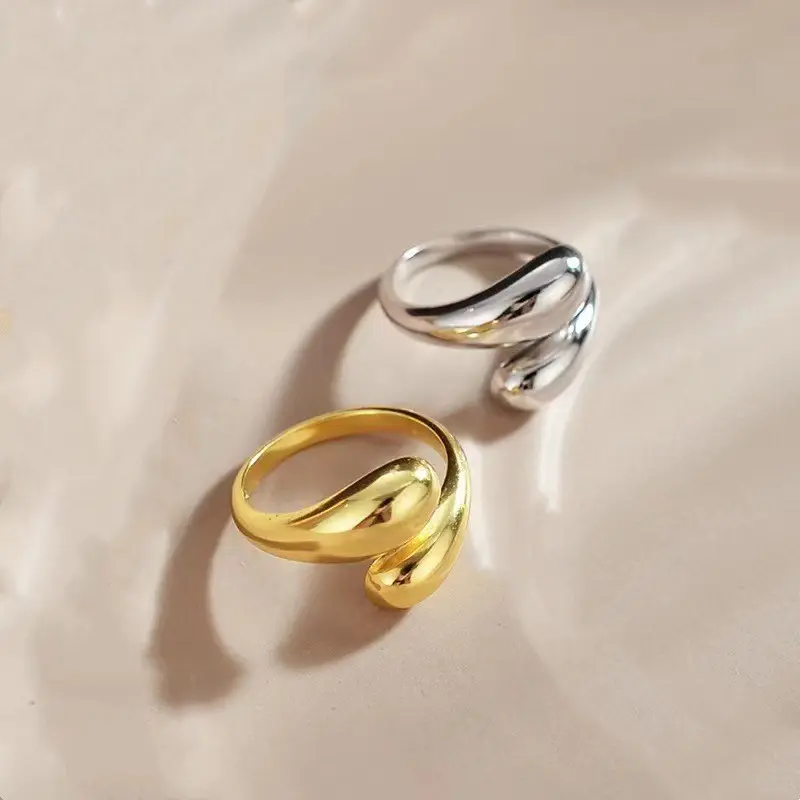 DearLuniva B Open Rings for Women Vintage Metal Punk Adjustable Couple Rings Water-Resistant Wrap Ring