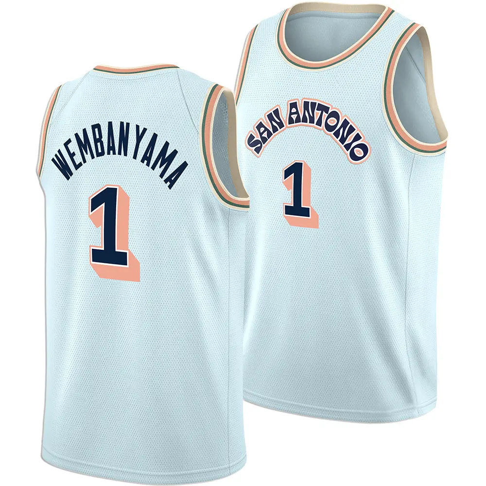 2026 Trendy White Basketball Jersey Unisex Breathable Mesh Sports Tank Top Wembanyama #1 Jersey, Outdoor, Team, Holiday, Party, Vacation, Adult Unisex