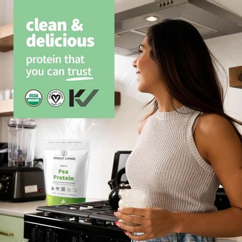 Sprout Living Simple Pea Protein Organic Unflavored Plant-Based Powder 20g Protein Per Serving Hypoallergenic Low FODMAP Keto Paleo Friendly US