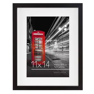 11x14 Picture Frame in Black - Use as 8x10 Picture Frame with Mat or 11x14 Frame without Mat - Engineered Wood Photo Frame with Shatter-Resistant Glass for Wall Display