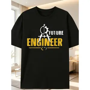 Future Engineer Electrical Engineer T-Shirt Bold FUTURE ENGINEER Gear Graphic Heavyweight1, 2026 Summer Short-Sleeved Printed T-Shirt