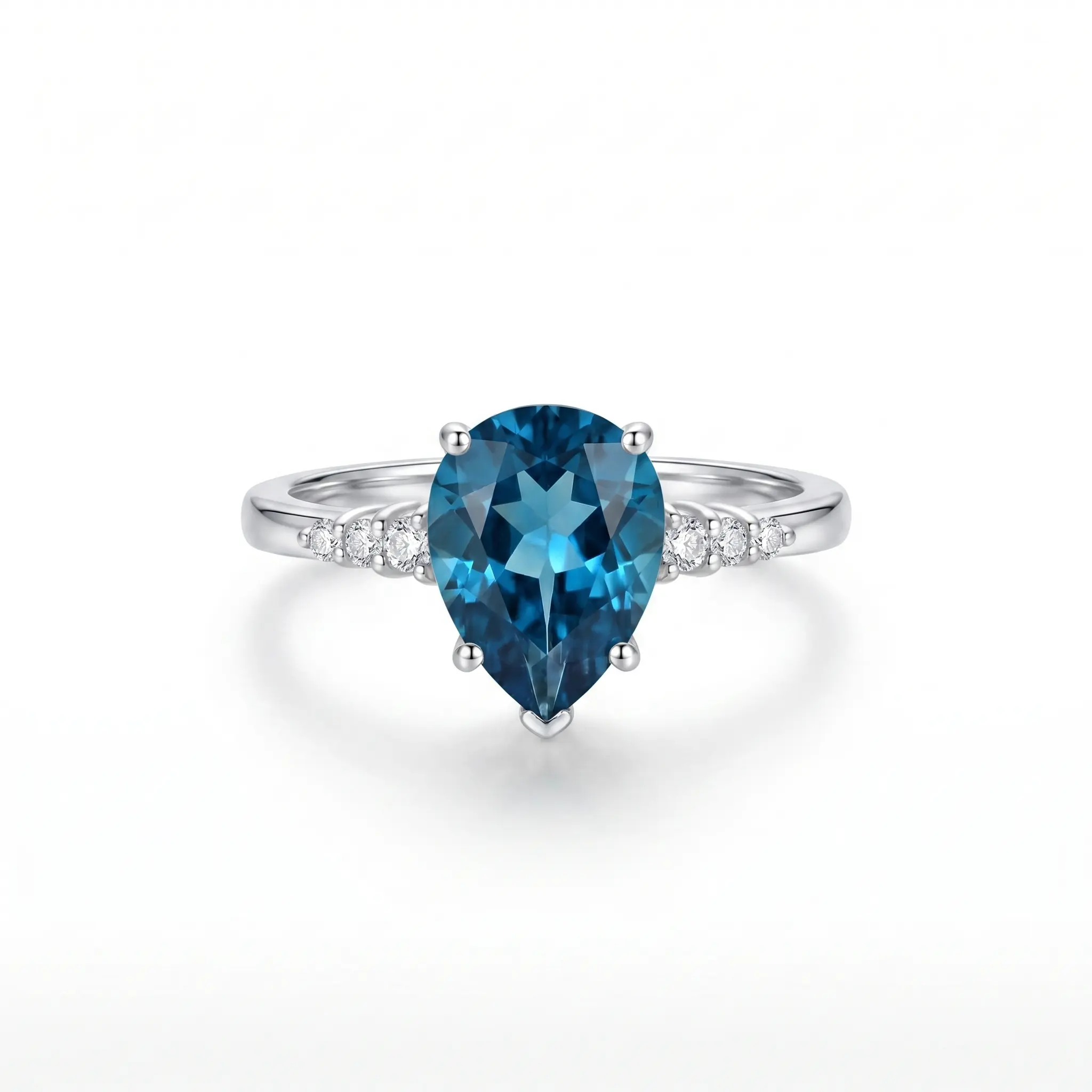 ZR "Sapphire Tear" Custom 2.6ct London Blue Pear‑Shaped Crystal Side‑Stone Accent S925 Sterling Silver Luxury Statement Ring -【Jenny】#4611