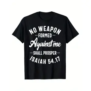 [100% Cotton] Men'S 100% Cotton Christian Faith T-Shirt - "No Weapon Formed Against Me Shall Prosper" Isaiah 54:17 Print, Casual Round Neck, Short Sleeve Golf Gift T-Shirt For Men And Women  Golf Gift T-Shirt For Men and Women