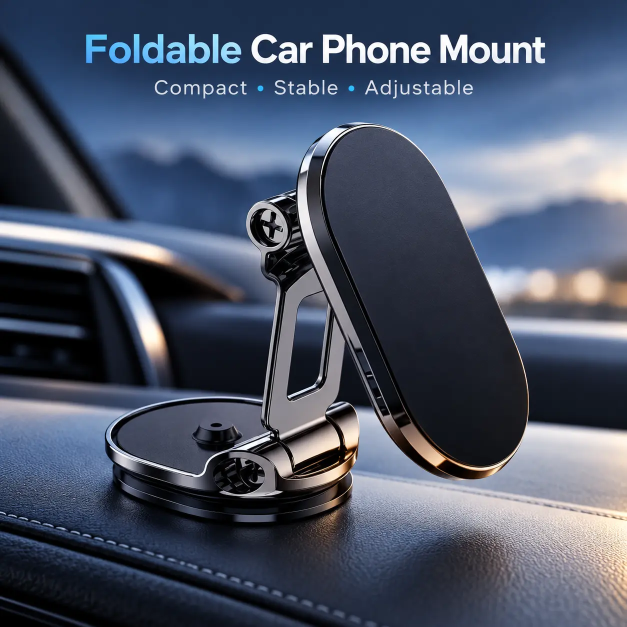 Foldable Metal Magnetic Car Phone Holder - 360° Rotating Dashboard Mount, Adjustable Angle & Height, Strong Hold, Compact Universal Hands-Free Stand, Car Interior Accessory